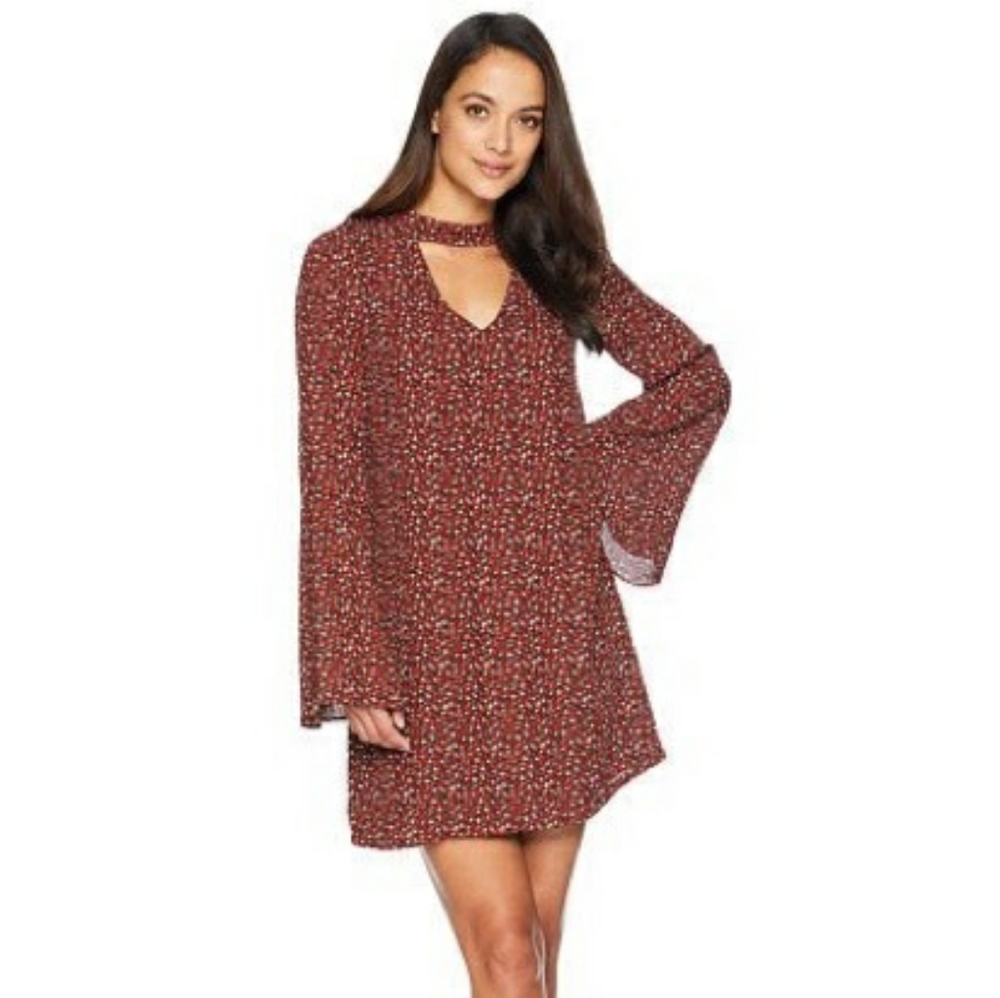 Bobeau Gigi Dress Black Red Brick Leopard Print